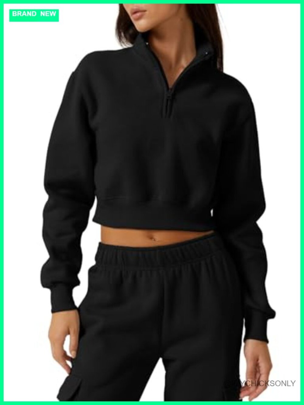 Half Zip Crop Sweatshirt High Neck Long Sleeve Pullover